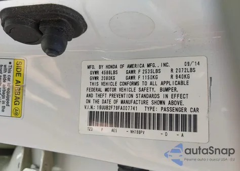 2015 Acura Tlx V6 Advance из США, поврежденный, VIN 19UUB2F79FA007741